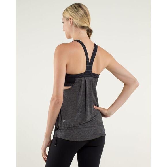 lululemon athletica Tops - Lululemon Rest Less Tank Heathered Black Racerback Tank Overlay Women Sz 10